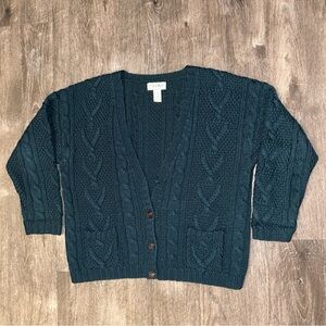 L.L. Bean Women's Deep Teal Cable Knit Cardigan